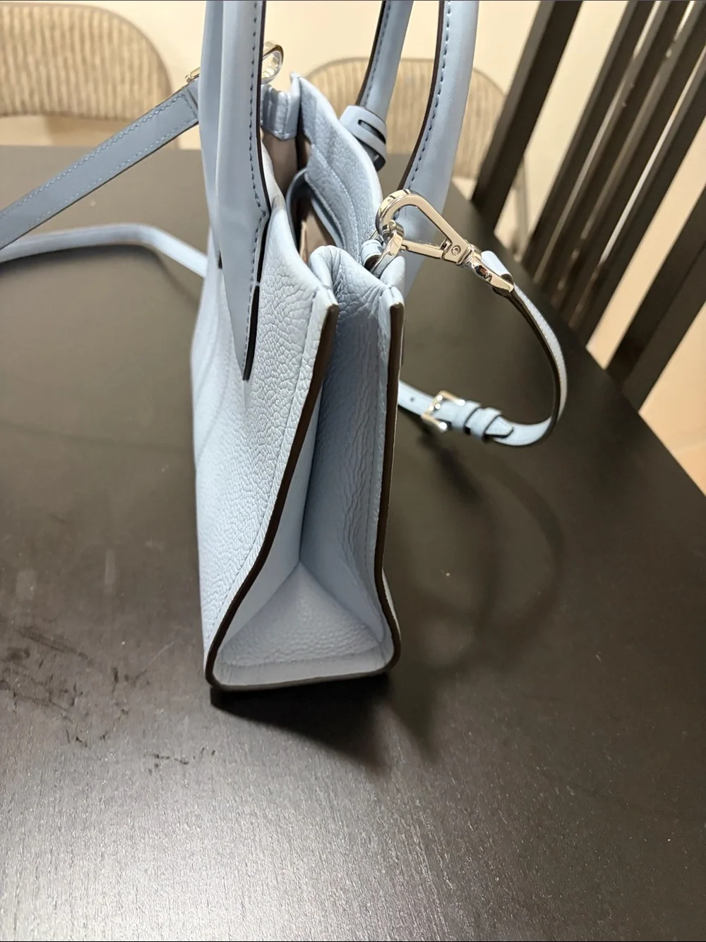 Michael Kors Powder Blue Pebble Leather Satchel with Strap